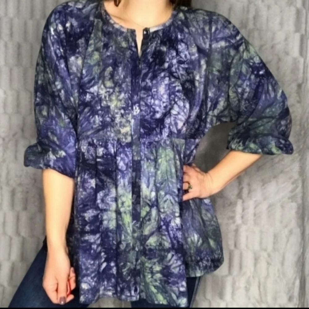CAbi Woodstock Tie Dye Linen Buttondown Tunic Shacket Style #5714 Medium